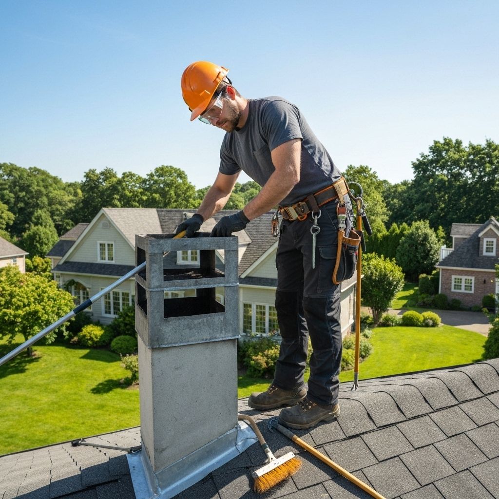 Professional chimney technician at work